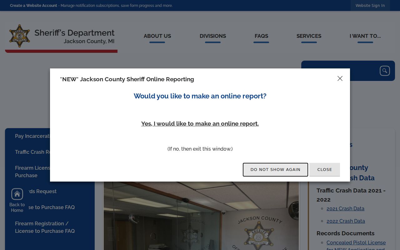Jackson County Sheriff Records Division page for outstanding warrant records requests
