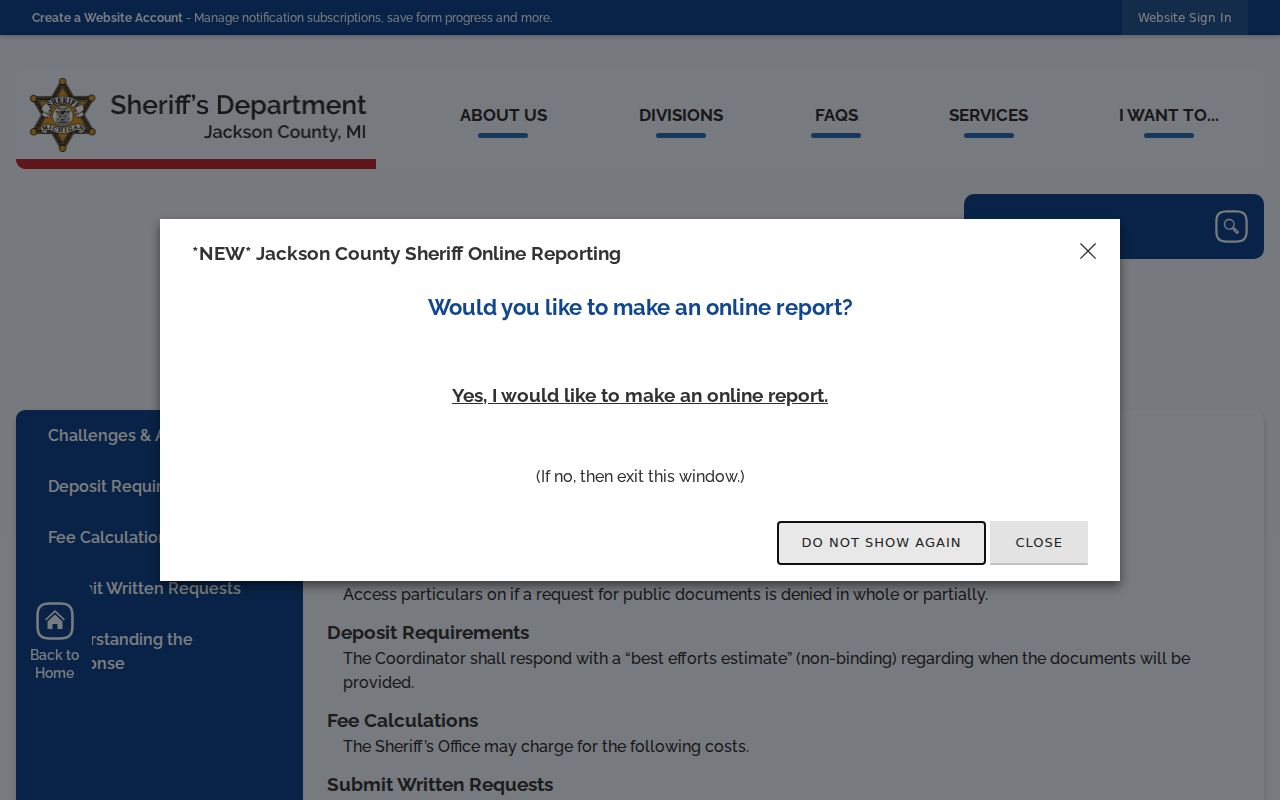 Jackson County FOIA instructions for bench warrant records requests