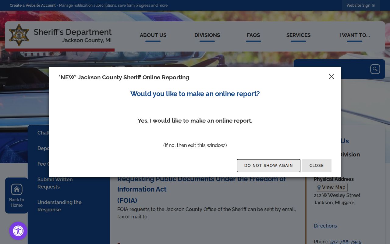 Jackson County written FOIA request instructions for warrant records
