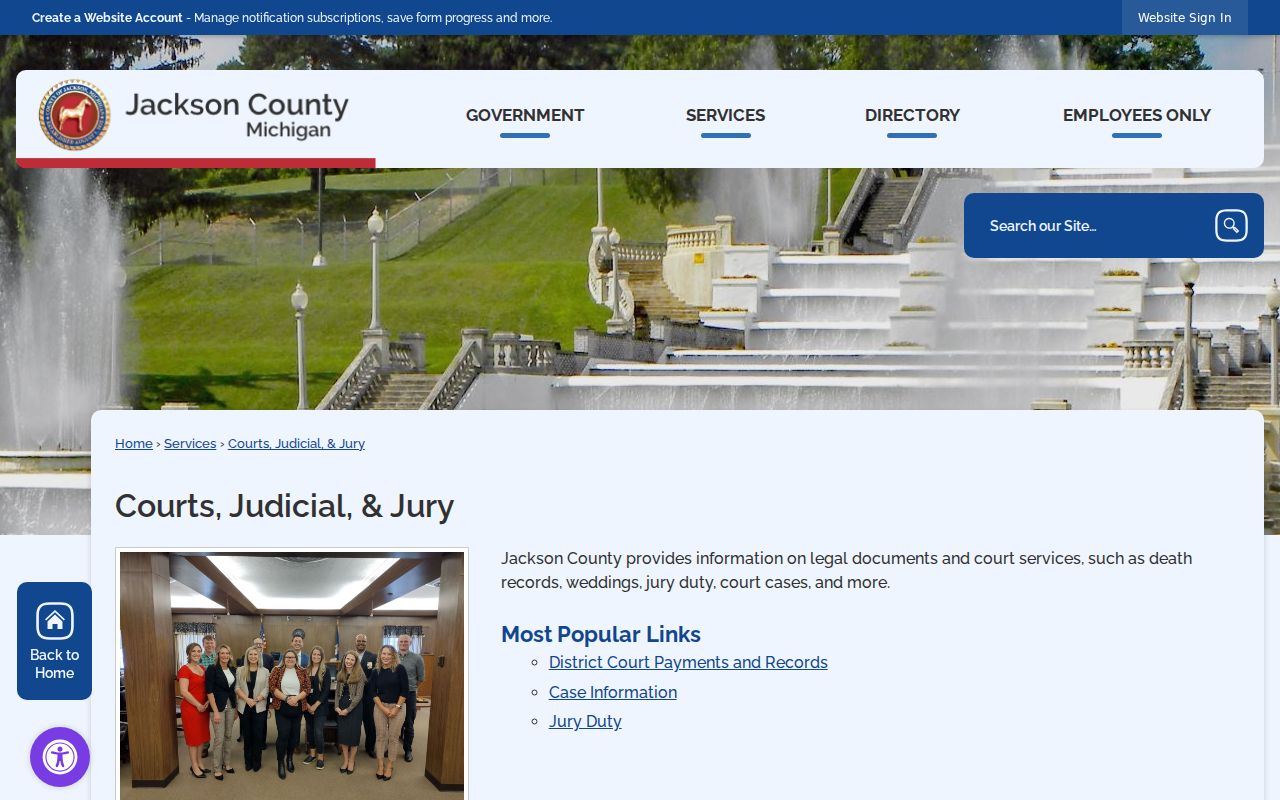 Jackson County court hierarchy and contact page for warrant records
