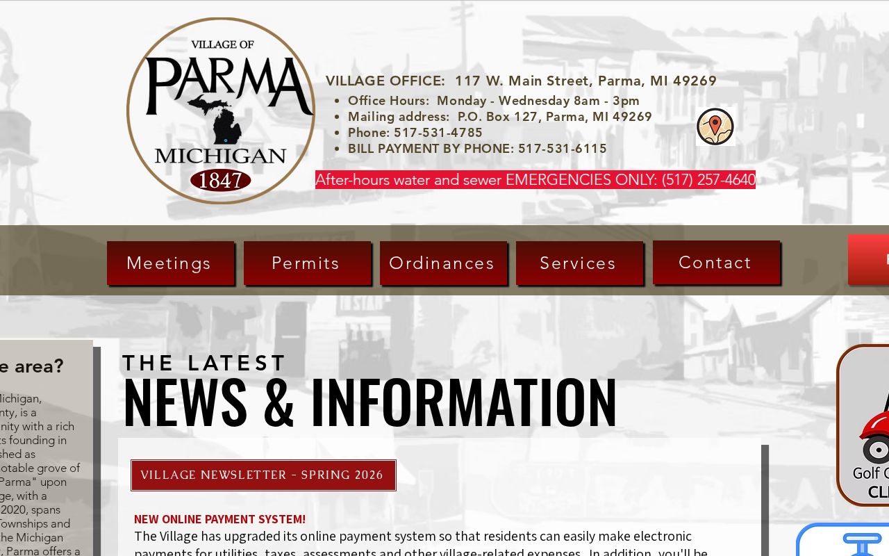 Parma village office page for Parma warrant records questions