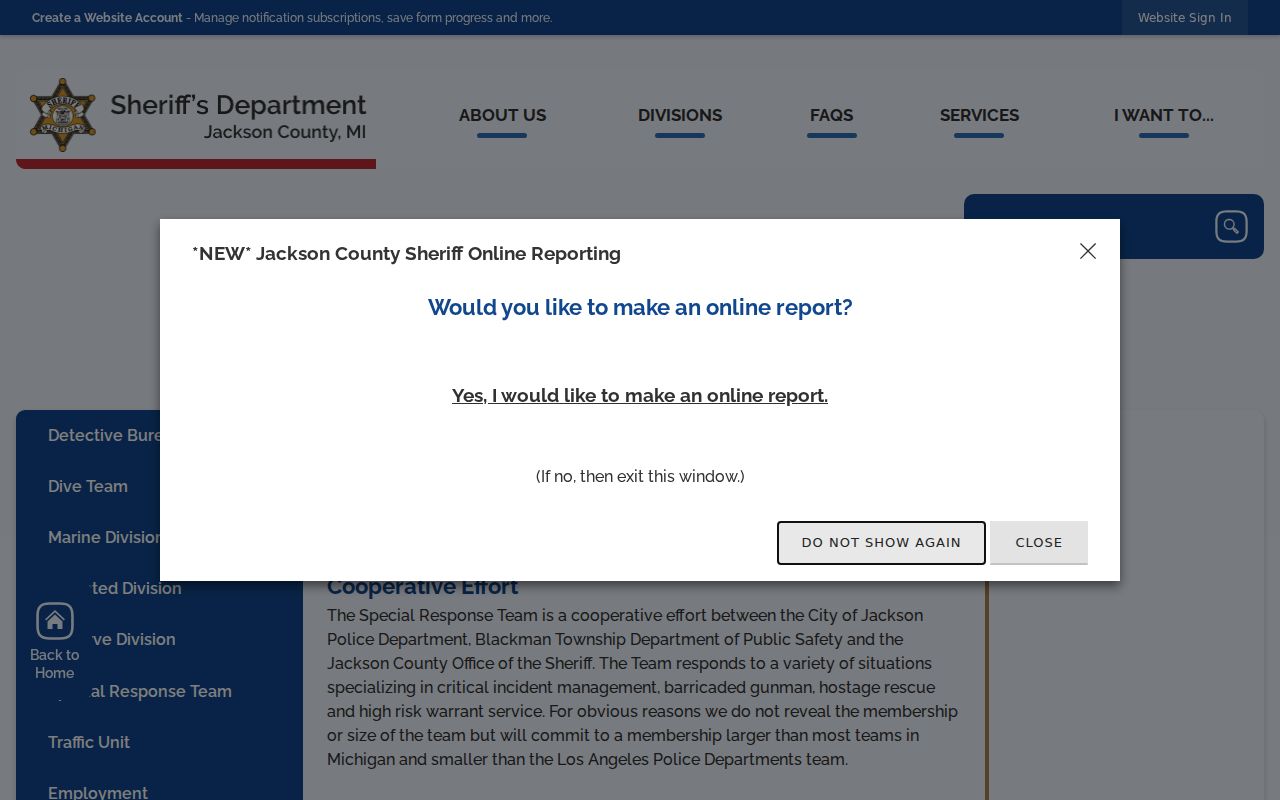Jackson County high-risk arrest warrant service team page