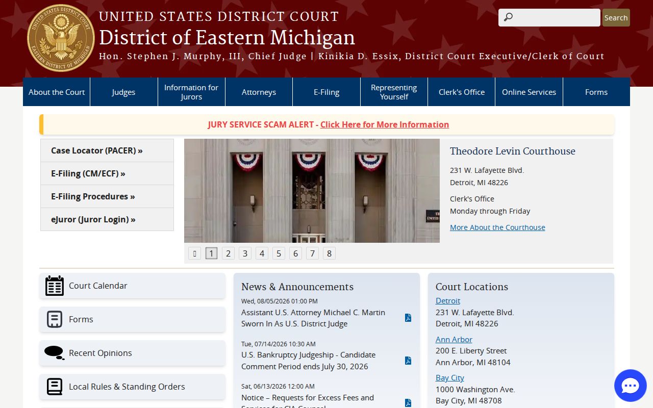Federal district court page for arrest warrants outside Jackson County records