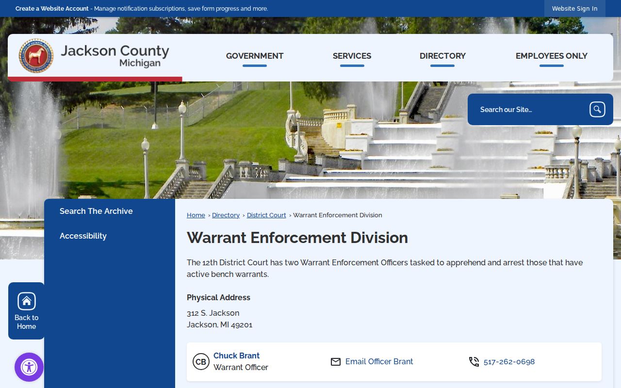 Jackson County warrant enforcement division page for outstanding warrant service